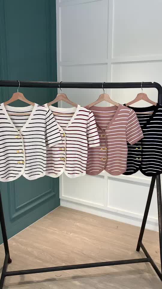 Six Gold Buttons Stripe Knit Top BL20880