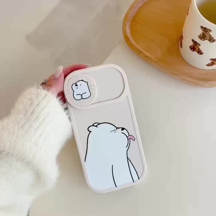 【SatSet.ind】 Soft Case iP Sliding Solid Color Bear Style iP Case X Xr Xs Max 11 12 13 14 Pro Max 12 13 14 Plus 15 Silikon Cover Casing White Full Cover Doff Ice Cute Bear TPU Ponsel Silicon Softcase