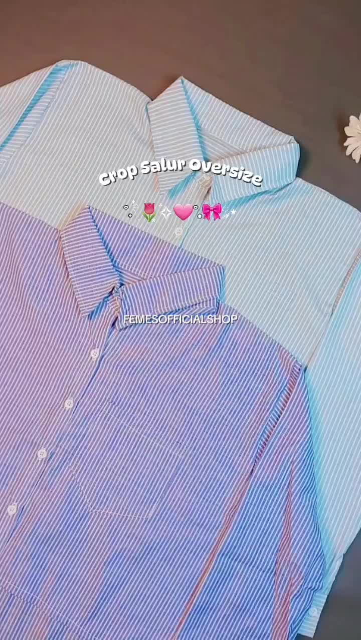 Kemeja Stripe Salur Wanita Oversize Baju Atasan Katun Linen Motif Garis Casual Dewasa Panjang Busui Crop Nyaman Tangan Kancing Variasi Lembut