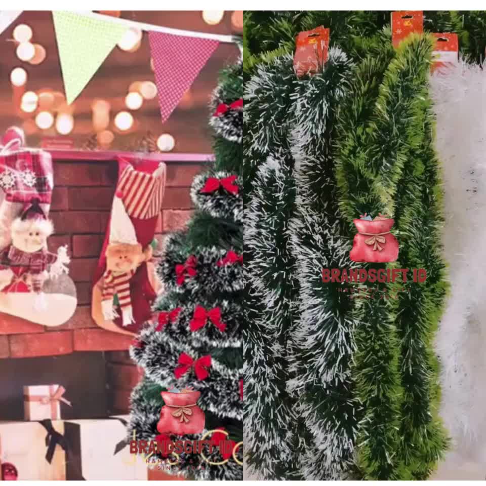 Dekorasi Slinger Natal 2 METER kualitas bagus / Hiasan Slinger Tinsel Pohon Natal Putih Hijau Salju