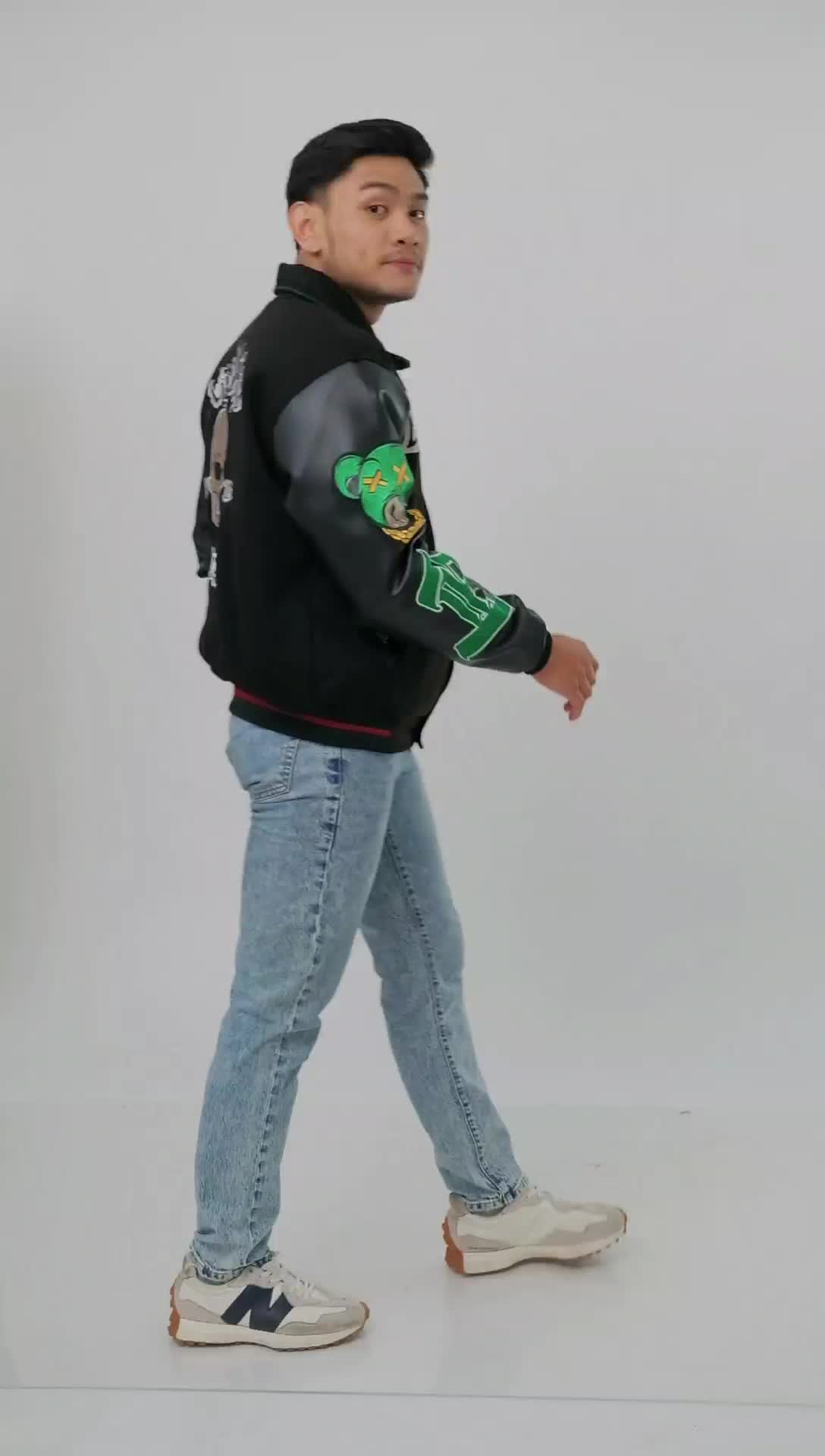 VARSITY JACKET  HITAM PRIA KATUN  BASEBALL COLONIAL FULL BORDIR redwood work Biru Fleece