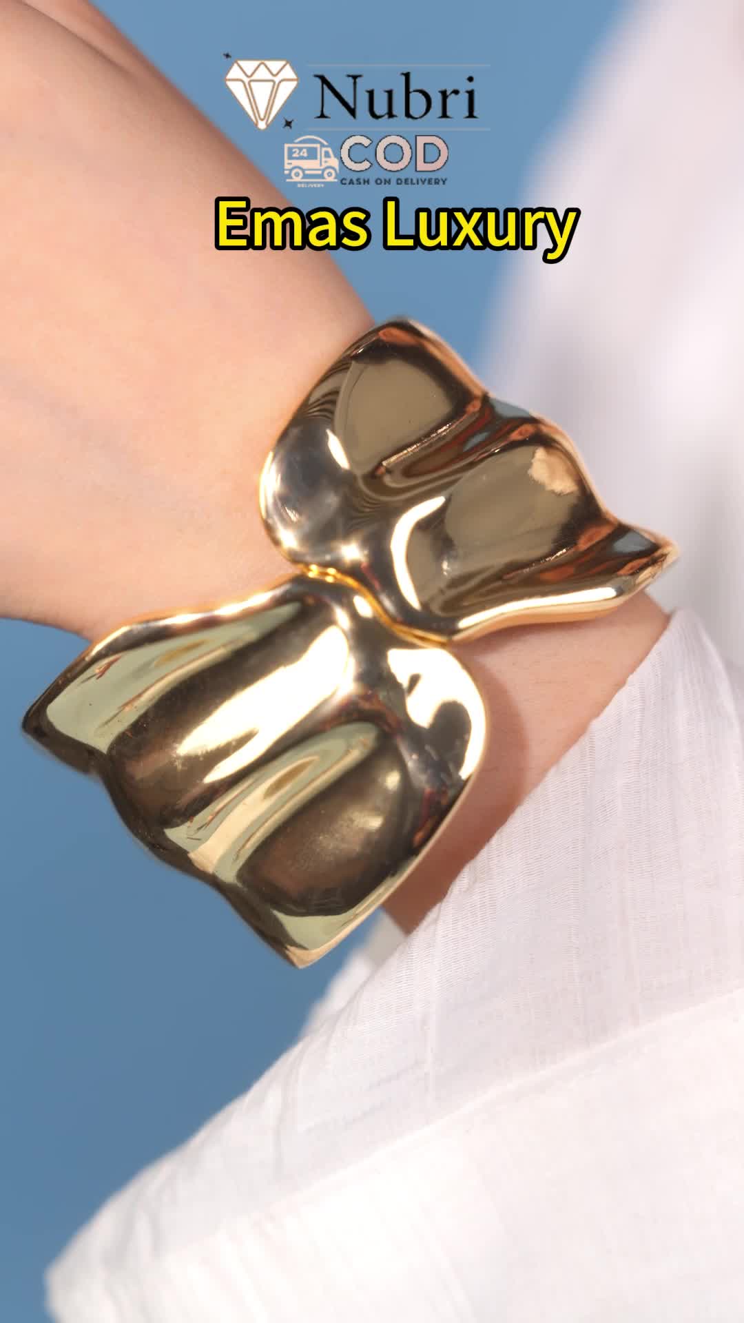 Nubri COD Gelang Lebar Pertunangan Mewah Dubai Gelang Tangan Titanium Lapis Emas Gelang Wanita Gelang Bangkok Besar Jumbo Green Mudah Dipakai
