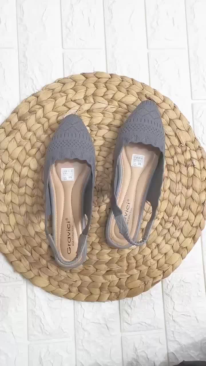 Sepatu Flat Shoes Wanita Bahan Rajut Gravici FL-01 Hitam Kerja Karet sandal wanita flat shoes mules flat shoes ballet flat shoes kuliah tali belakang