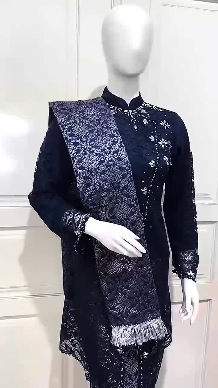 Setelan Kebaya Tunik Janggan Brokat Payet Miring Kebaya Kurung Mix Songket Rok Dengan Selendang Kebaya Brukat Payet Derss Pesta Wanita Kondangan Atasan Baju  Dewasa Kebaya wisuda Kebaya Lamaran Remaja Dress Panjang Mewah