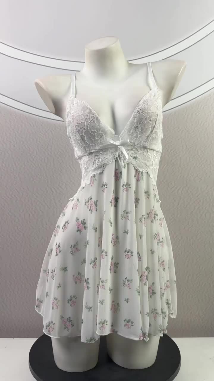 LINGERIE V-Neck Sexy Baju Tidur Wanita | Lace Transparan Floral Dress | Babydoll Slim Fit Elegan | Setelan Piyama Dewasa Hot | Baju Seksi Wanita Premium Murah | Nightwear Pajamas Cantik | Baju Tidur Wanita Romantis Satin & Lace