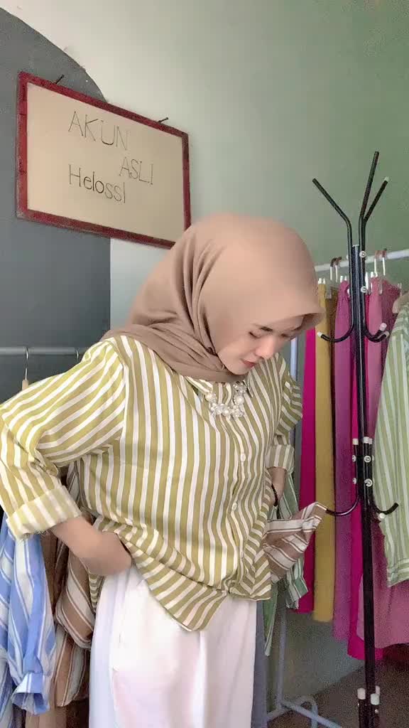 Baju Kemeja Atasan Wanita Salur Stripe Shirt Rayon Premium Lengan Panjang Motif Katun Garis Oversize Casual