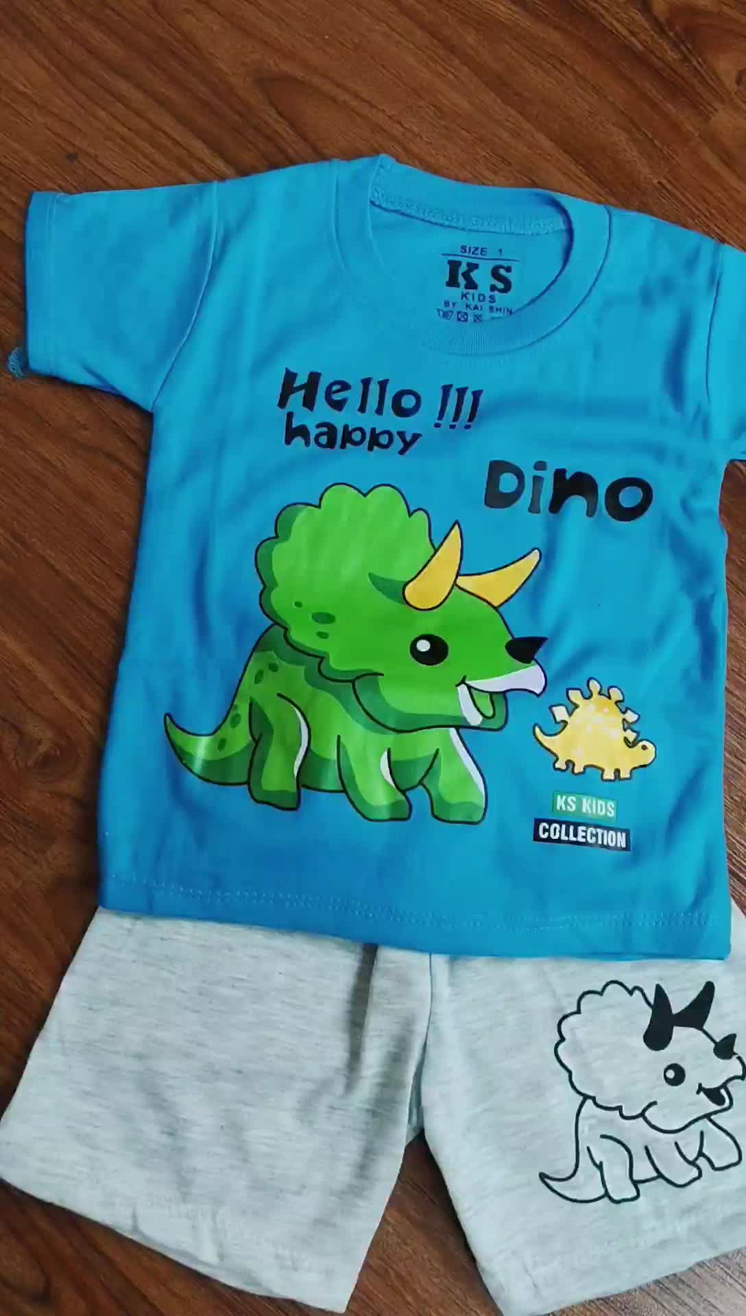 setelan kaos anak laki-laki & perempuan unisex motif dino | set baju main anak cowok cewek usia 1-3 tahun