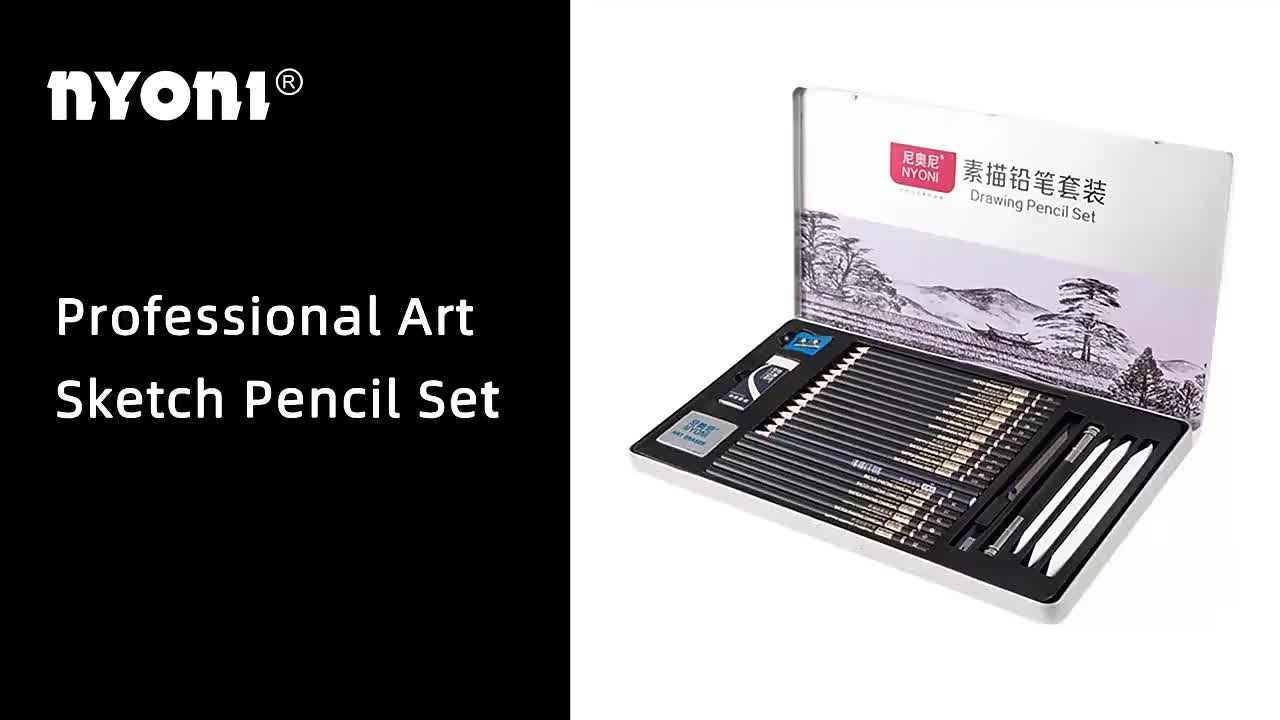 Nyoni Drawing Pencil Gambar Set 29pcs Metal Tin Box Pensil Gambar Lukis Sketsa Lengkap Paket