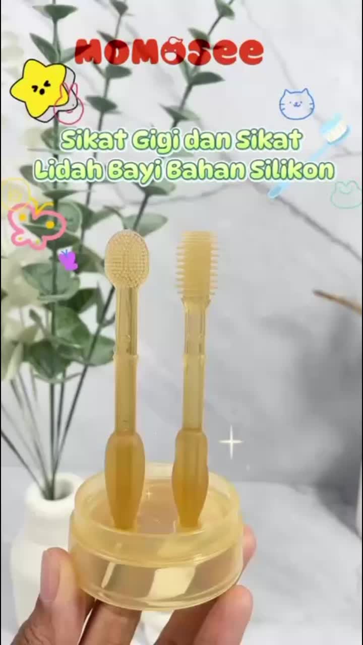 Momosee Sikat Gigi Bayi PPSU Silikon Lembut Sikat Pembersih Lidah Bayi Dengan Cangkir 3 In 1 BPA Free BB1711