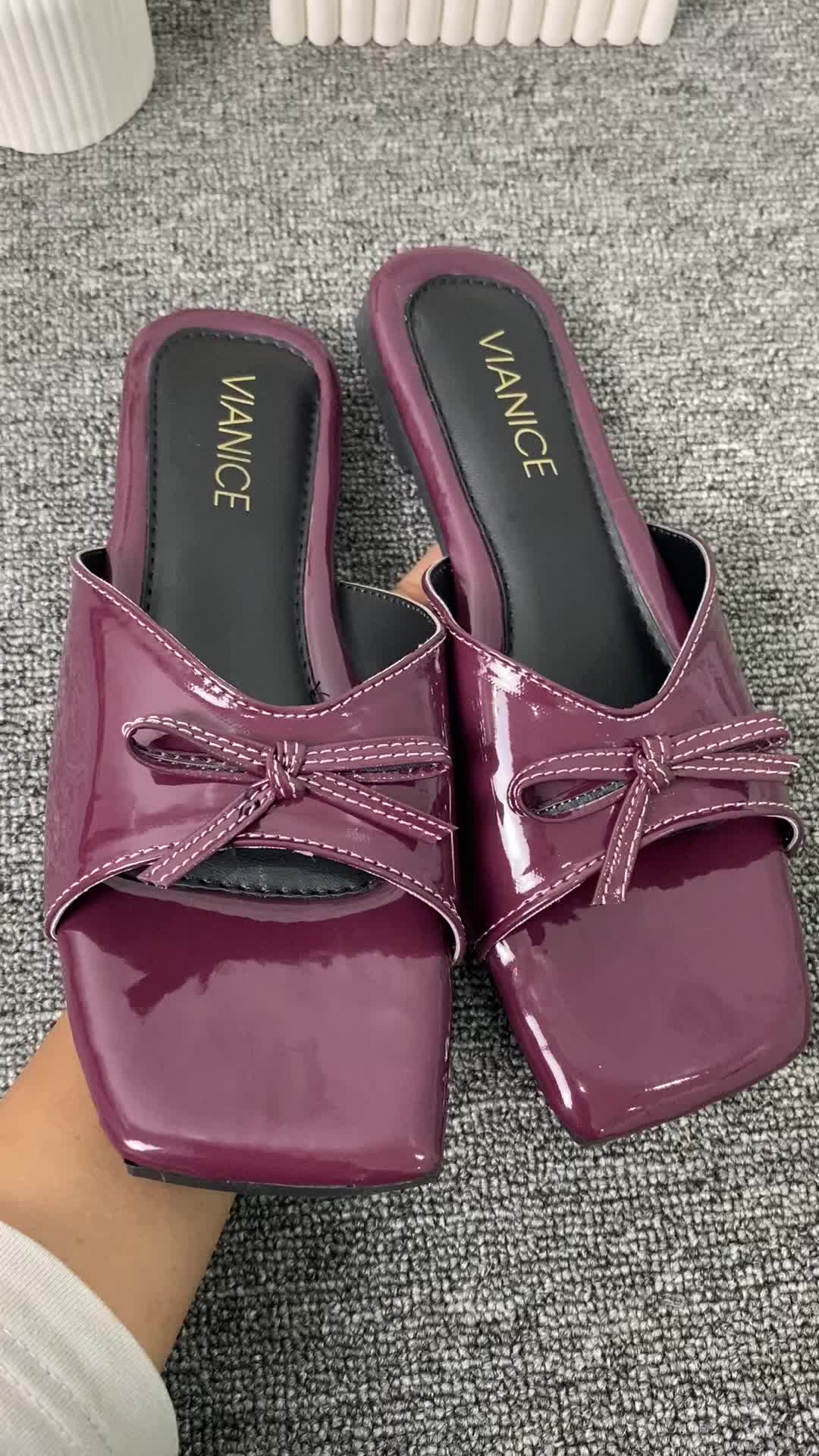 Sendal Teplek Wanita Hak 1cm Vianice dengan Pita Coquette