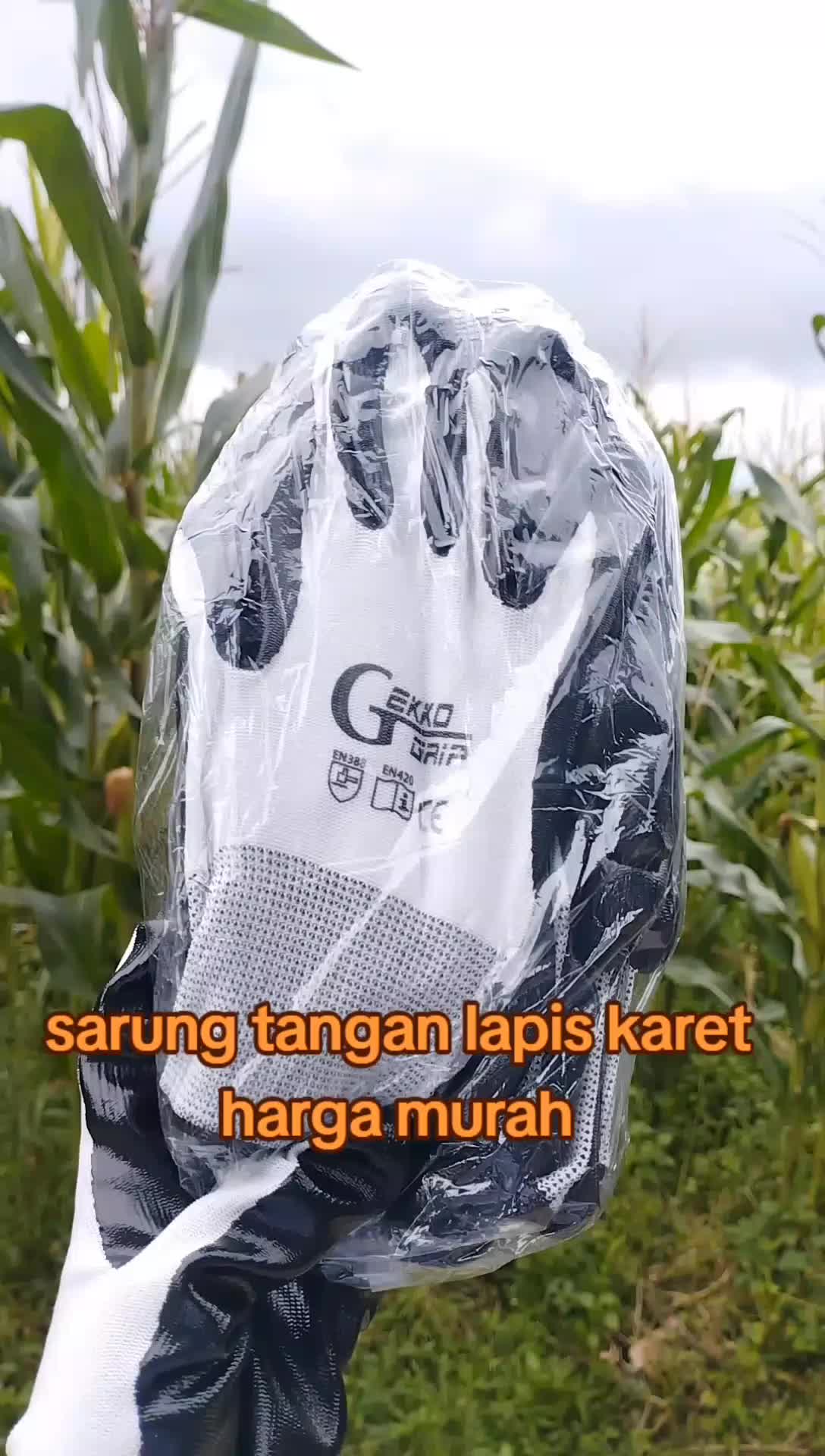 Sarung tangan 12 pasang GEKKO GRIP warna putih lapis karet melindungi tangan saat bekerja berat/dan berkebun