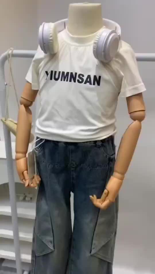 Set Anak Perempuan Setelan  Anak Perempuan  Setelan Korea Style Katun Lengan pendek T-Shirt+Jeans Anak Jeans Casual Set Pakaian