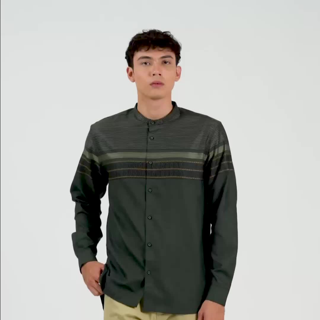 EDWIN JEANS - Kemeja Koko Pria Lengan Panjang AZKHA ARMY GREEN Baju Muslim Pria Top Man Muslim Shirt