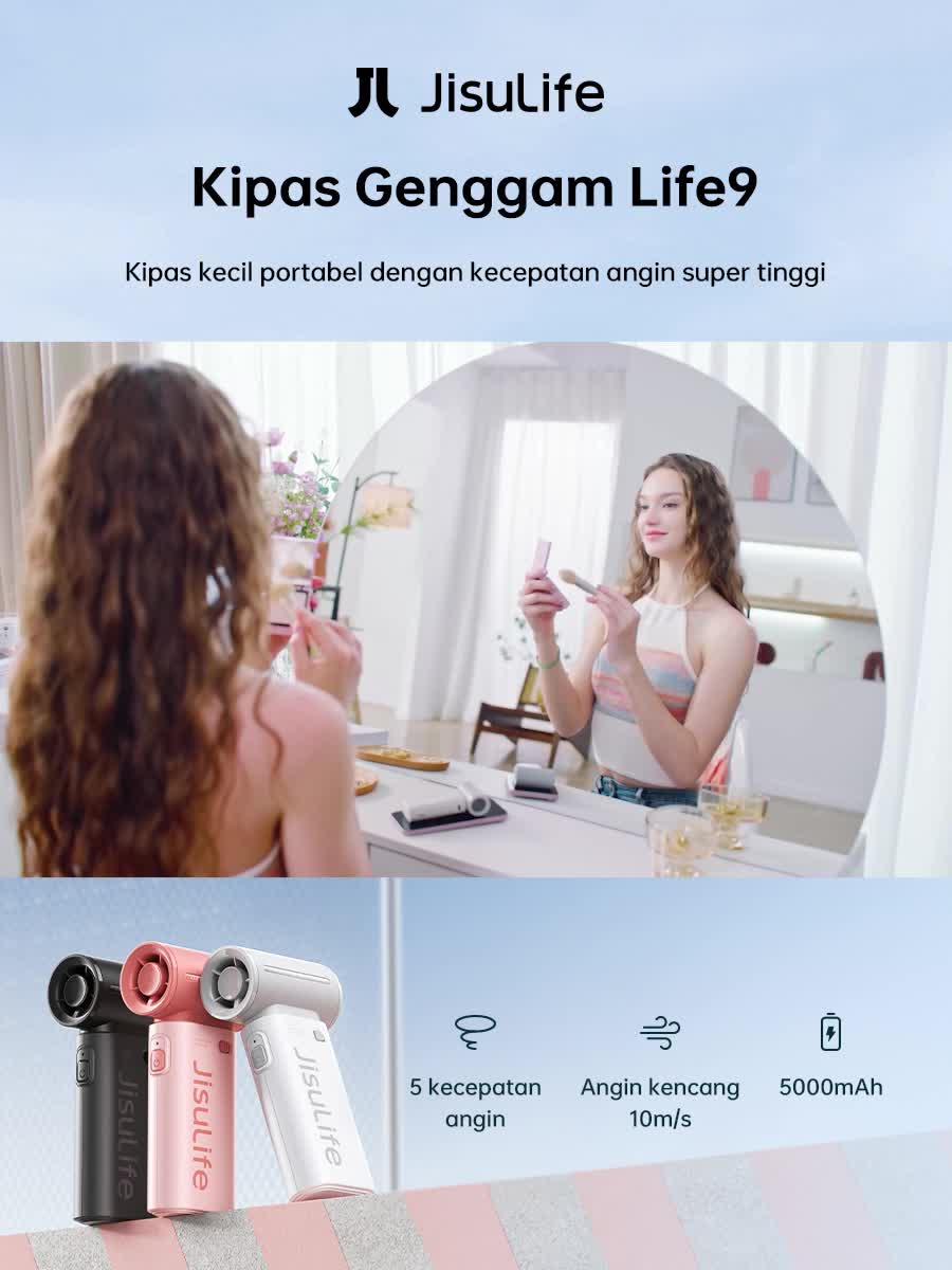 JISULIFE Handheld Fan Life9 Kipas Angin Mini Portable Pengumpul Angin Turbo 5000mAh Dengan Daya 5 Tingkat Pengaturan Angin Kencang yang Dapat Disesuaikan Alat Penurun Suhu Musim Panas