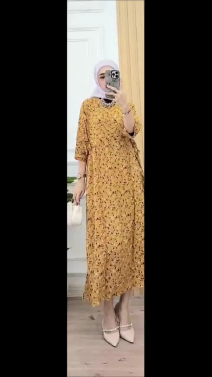 Midi Dress Miranda Rayon Lembut  Busui Friendly Lengan 3/4 Dress  Gamis  Viral Motif