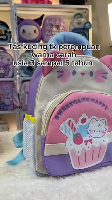 Tas Kucing Anak TK Perempuan  Motif  Warna Cerah Umur 2-4 Tahun Ukuran 28cm PAUD | 626 Kivaro Fashion