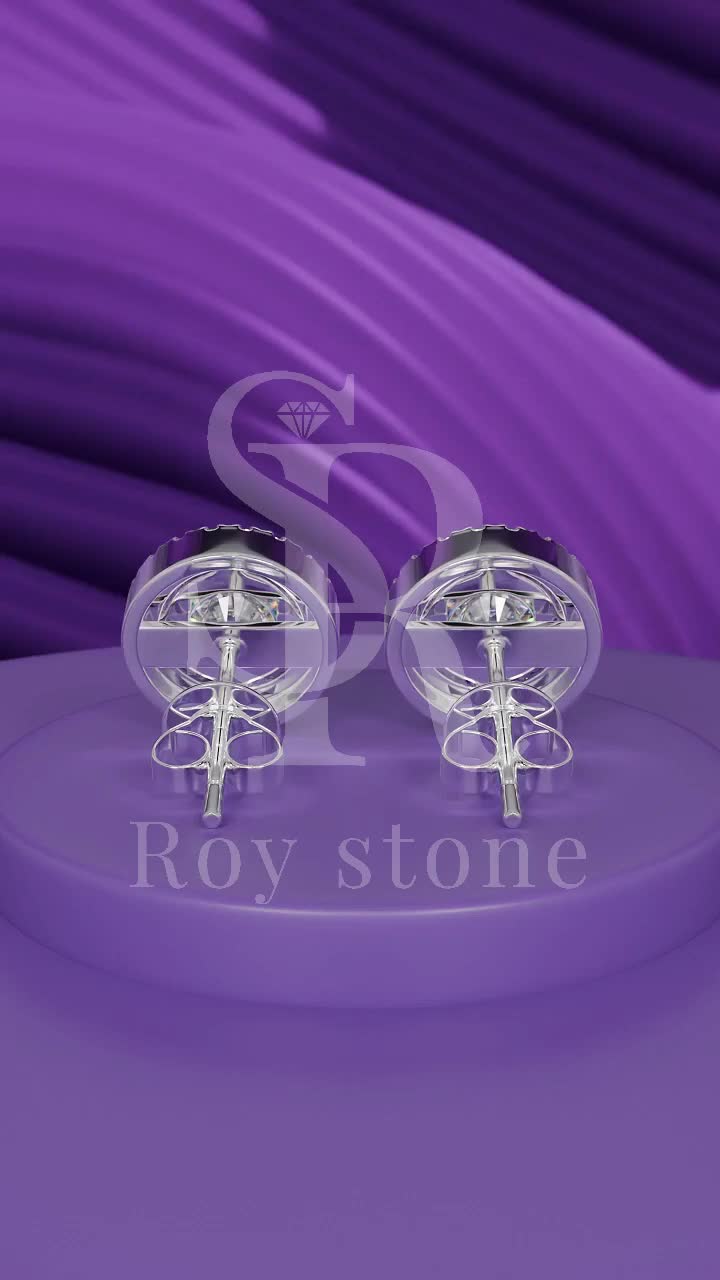 RoyStone - Anting Luxury Round Earrings Perhiasan Moissanite Sertifikat GRA Original Lapis Emas 18K