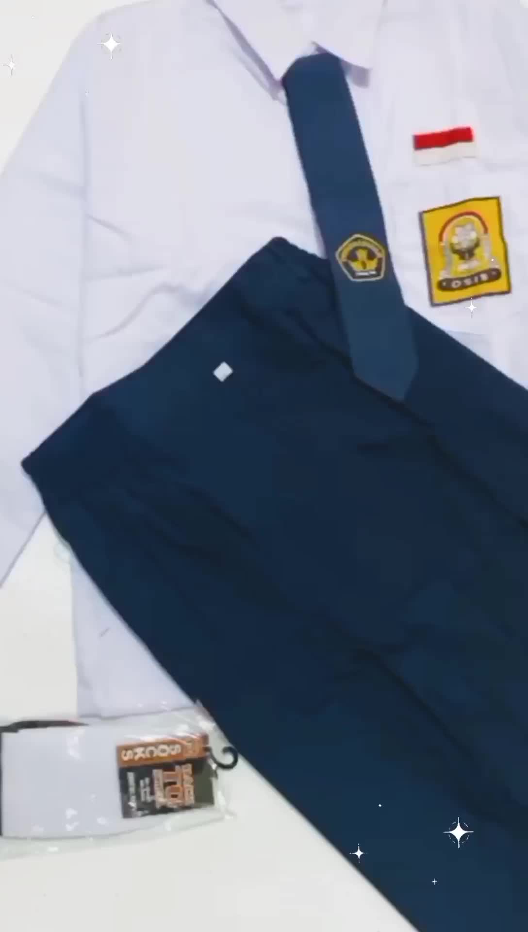 Setelan Super Lengkap smp Baju Pajang Celana Panjang putih Biru