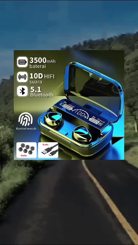 Headset Bluetooth Gaming 3500 mAh Full Bass Stereo Powerbank Wireless TWS dengan Mic Headphone - Telepon