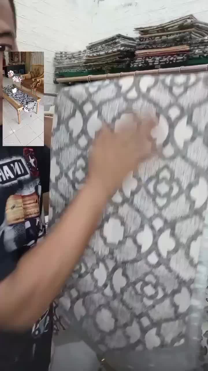 Dekorasi Taplak Meja Tamu Motif Geometris Hitam Putih Murah
