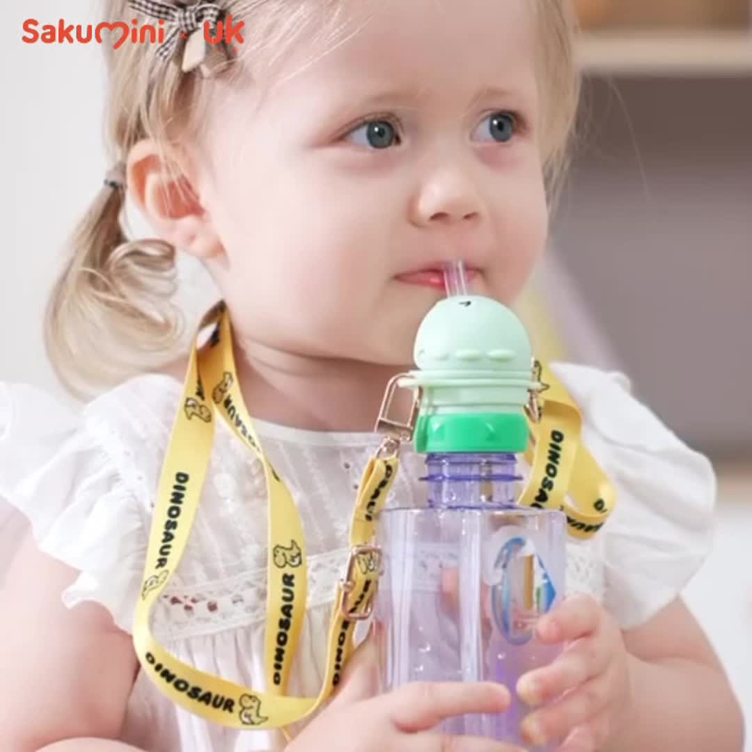 Sakumini 2in1 Travelling Portable Cover Straw Dino Tutup Botol Sedotan Anak