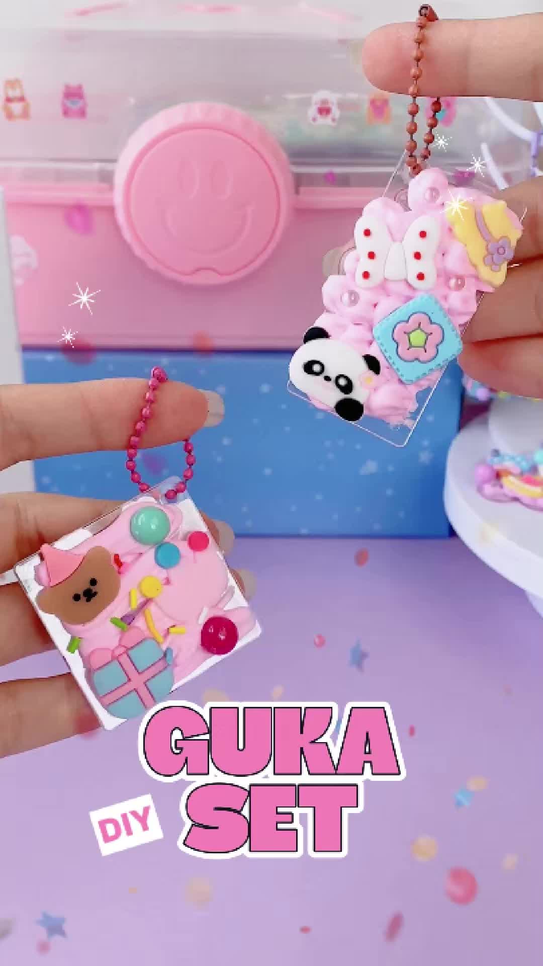 【Diskon gila! Cuma di link ini】Gantungan Kunci Guka Set DIY Keychain Set Kartu Stiker Luca Kotak Guka Cream Gum Kartun Mainan Anak Perempuan Hadiah Ulang Tahun
