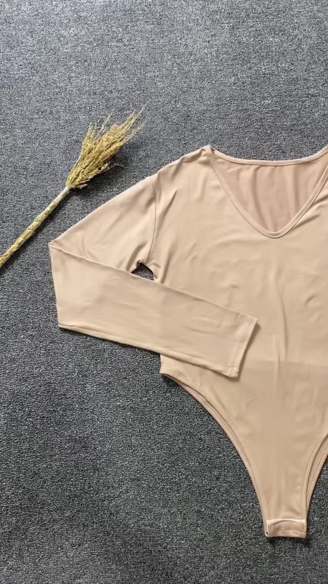 BJ1859> Baju Atasan Wanita  Jumpsuit  Gaya Eropa dan Amerika Ins Dua Lapis Ketat Keren Seksi Leher V Dalam Lengan Panjang T-shirt Jumpsuit