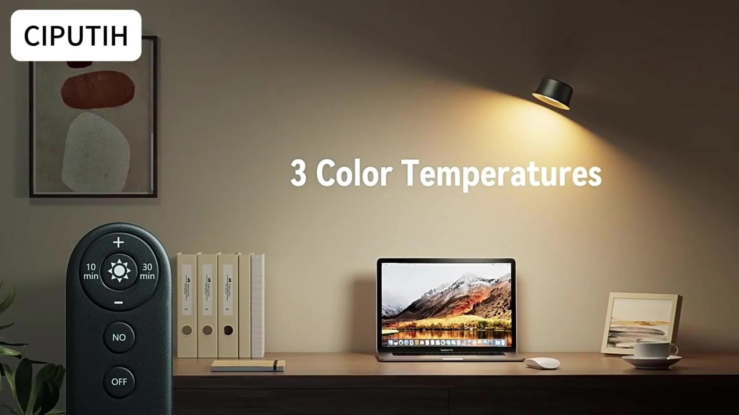 Ready stock/ Lampu Hias Dinding Minimalis Hitam Kayu Putih Rotasi 360° Magnetik Putar Lampu Dekorasi Rumah Wall lamp Hias Ruang Tamu Sconces USB Dapat Diisi Ulang Pengendalian Sentuh