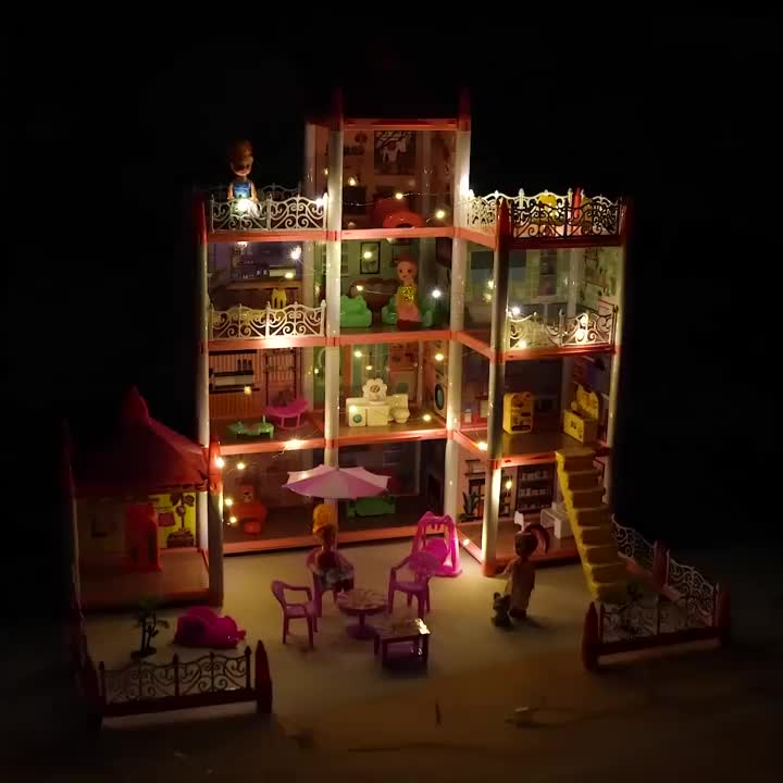 Duffy toys COD 3D Princess Big Villa DIY Rumah Boneka Pink Castle Bermain Rumah Dengan Slide Yard Kit Dirakit Rumah Boneka Mainan Anak Hadiah / Mainan Rumah Rumahan 3D Princess Kastil Villa dengan Lampu dan Boneka Perakitan DIY Rumah Mainan