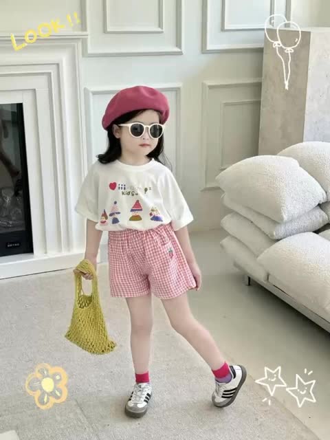 KINGOGGO Setelan anak kaos lengan pendek + celana pendek set baju anak perempuan cute