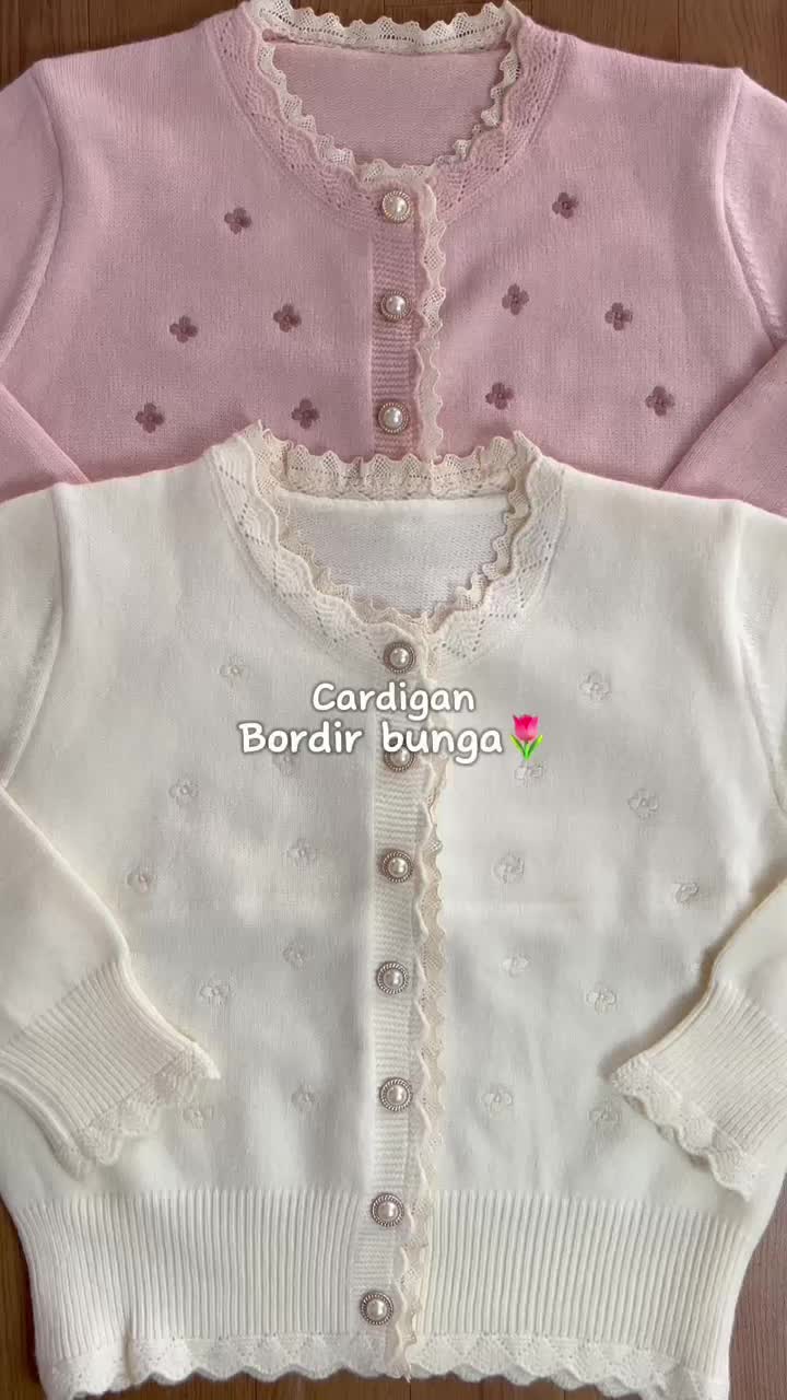 PYOSHOP - Atasan Rajut Cardigan Kancing Mutiara Bordir Bunga Simpel Wanita Lengan Panjang