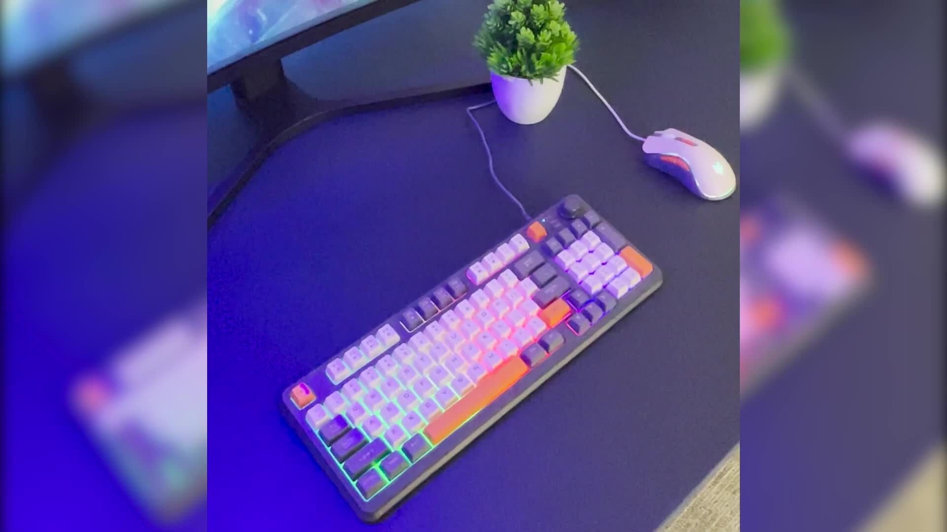 XUNFOX Mechanical Gaming Keyboard Creamy RGB LED USB Wired 94 Keys Top Knob with Mouse