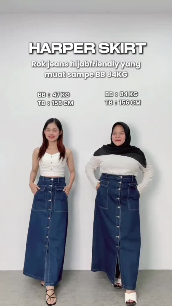 Onetta - HARPER (Bio Blue) - Rok Jeans  Wanita Variasi Kancing High Waist A Line Panjang Hijab Friendly Warna Denim