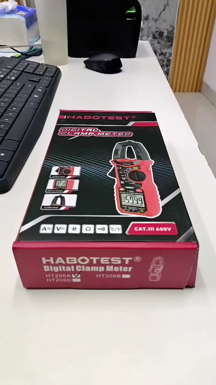 HABOTEST HT206A Tang Ampere Meteran Klem 600V AC 4000 Multimeter Digital 600A Meteran Ohm Hz