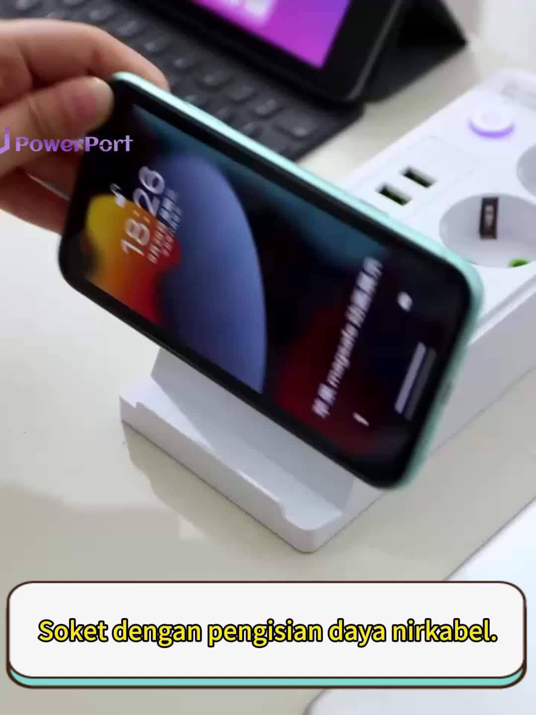 PowerPort 2500W Power Strip Power Socket Charger Stop Kontak Usb Charger 2Meter / Power Socket Charger 4USB + 3 colokan +Pengisian daya nirkabel