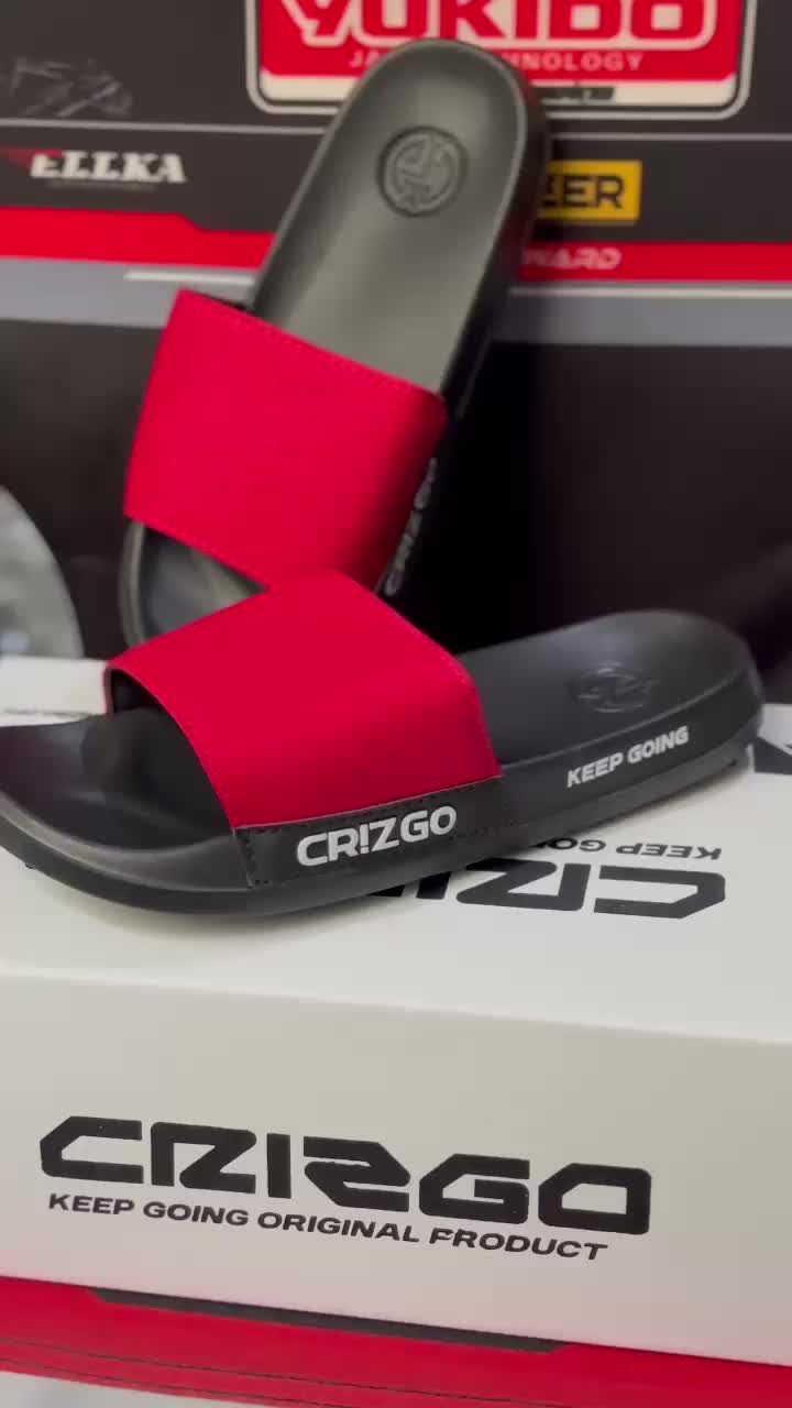 Sandal Selop  Karet Pria Wanita Canvas Merah Kekinian CRIZGO Sandals Size 39-43 Anti Air Licin Nyaman Untuk Aktivitas Seharian Premium Comfortable & Stylish Shoes