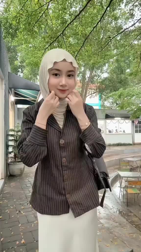 N O H A N - Esme Blazer Fitted Stripe Shirt Blazer Semi Wool Atasan Wanita Lengan Panjang