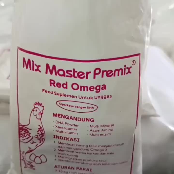MIX MASTER PREMIX RED OMEGA MEMBUAT KUNING TELUR MENGANDUNG OMEGA 3 PREMIX TERNAK DIPERKAYA DHA
