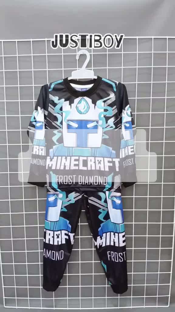 Piyama Baju Anak Laki Laki Gambar Minecraft Frost Diamond Lengan Panjang Umur 3 - 12 Tahun