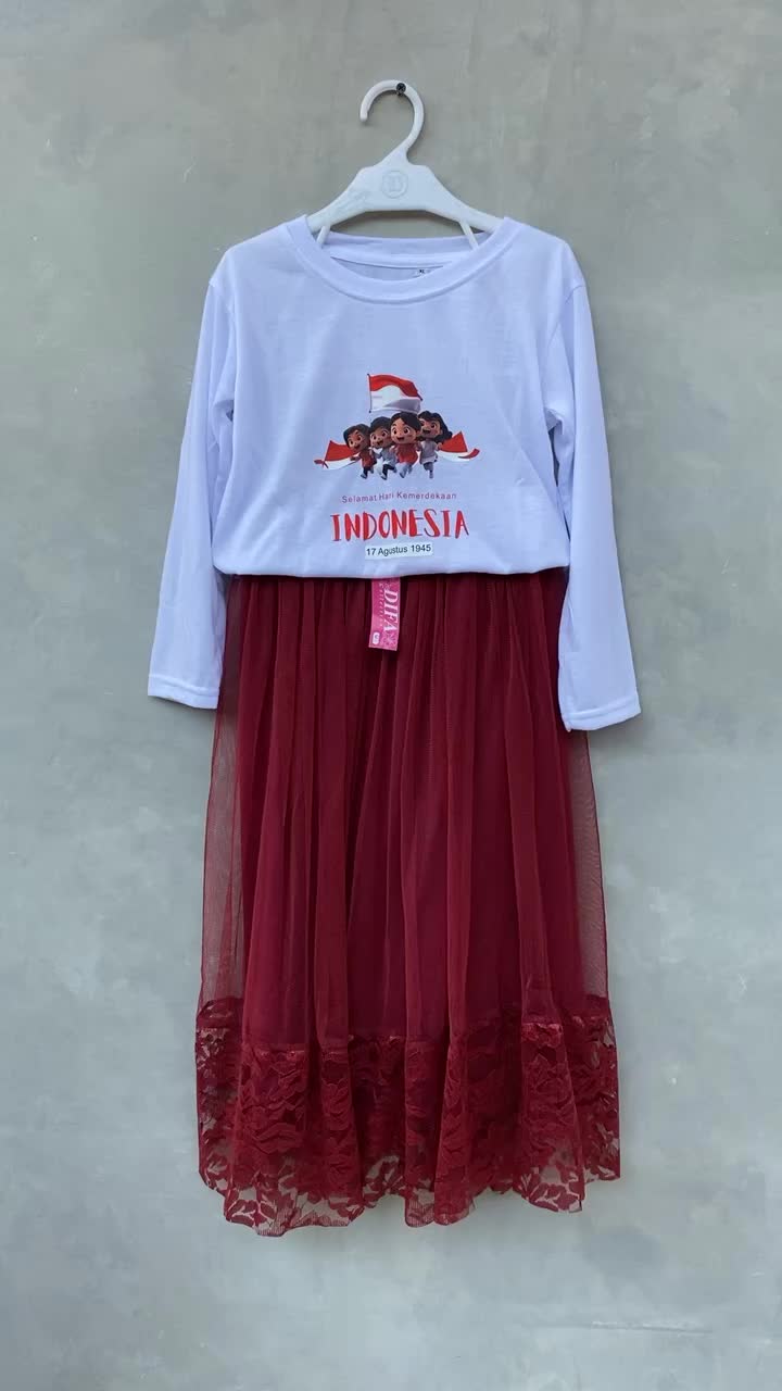 Setelan 17 agustus anak paud TK SD perempuan usia 4 5 6 7 8 9 10 11 tahun stelan kemerdekaan Indonesia kaos rok merah putih