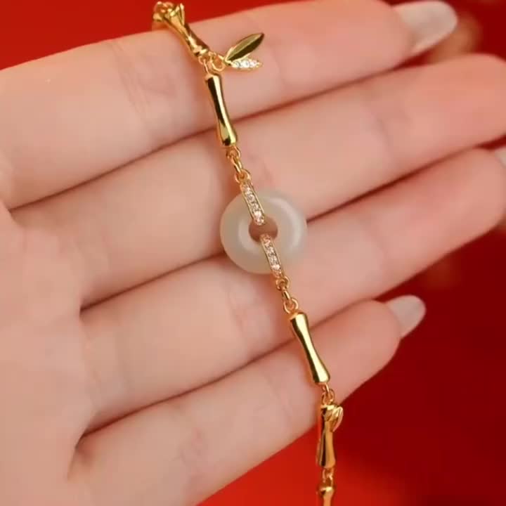 Gelang Wanita Giok Hetian Bermotif Bambu Edisi Pembawa Doa Keselamatan dan Kebahagiaan