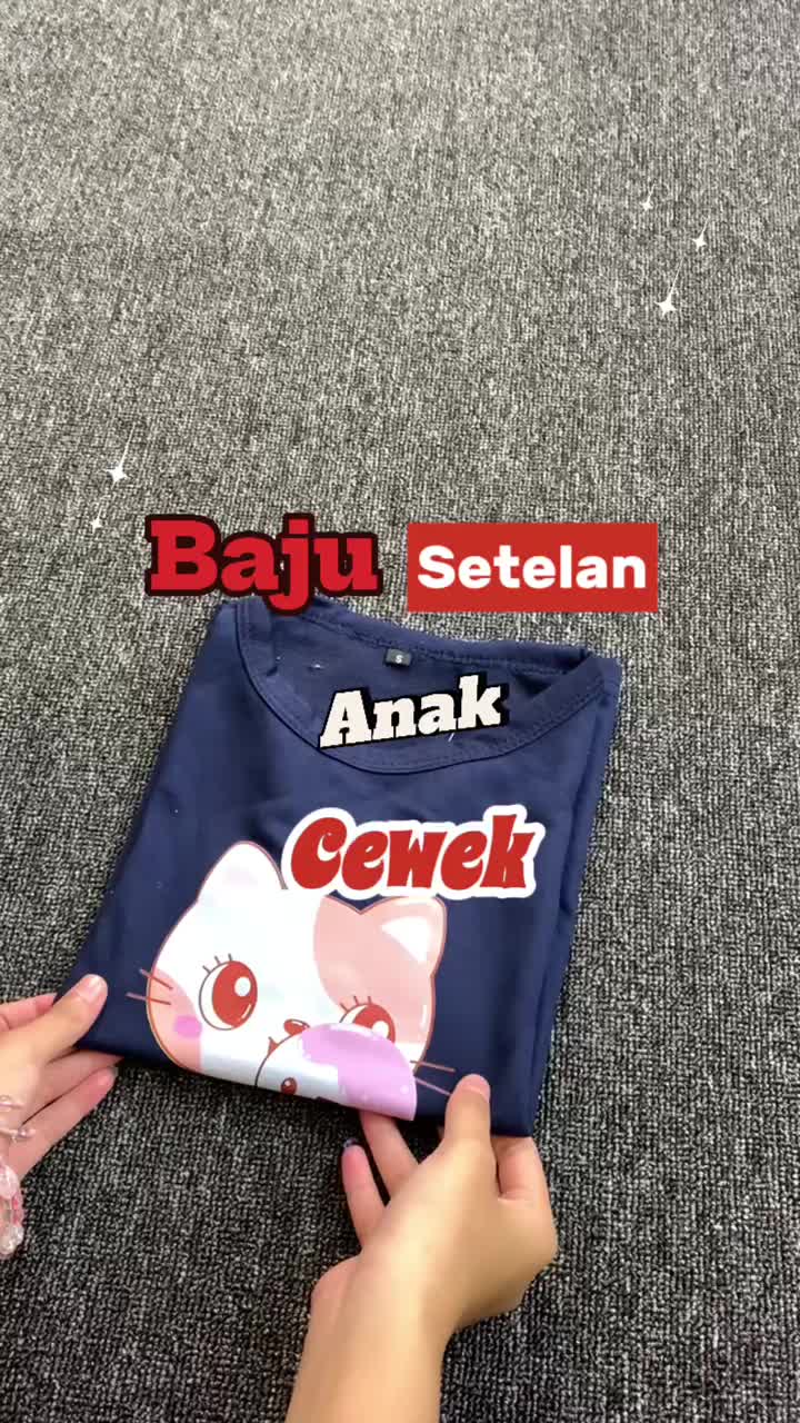 Setelan Baju Anak Perempuan Kaos & Celana Panjang Fashion Usia 5-15 Tahun - Motif ICE CAT