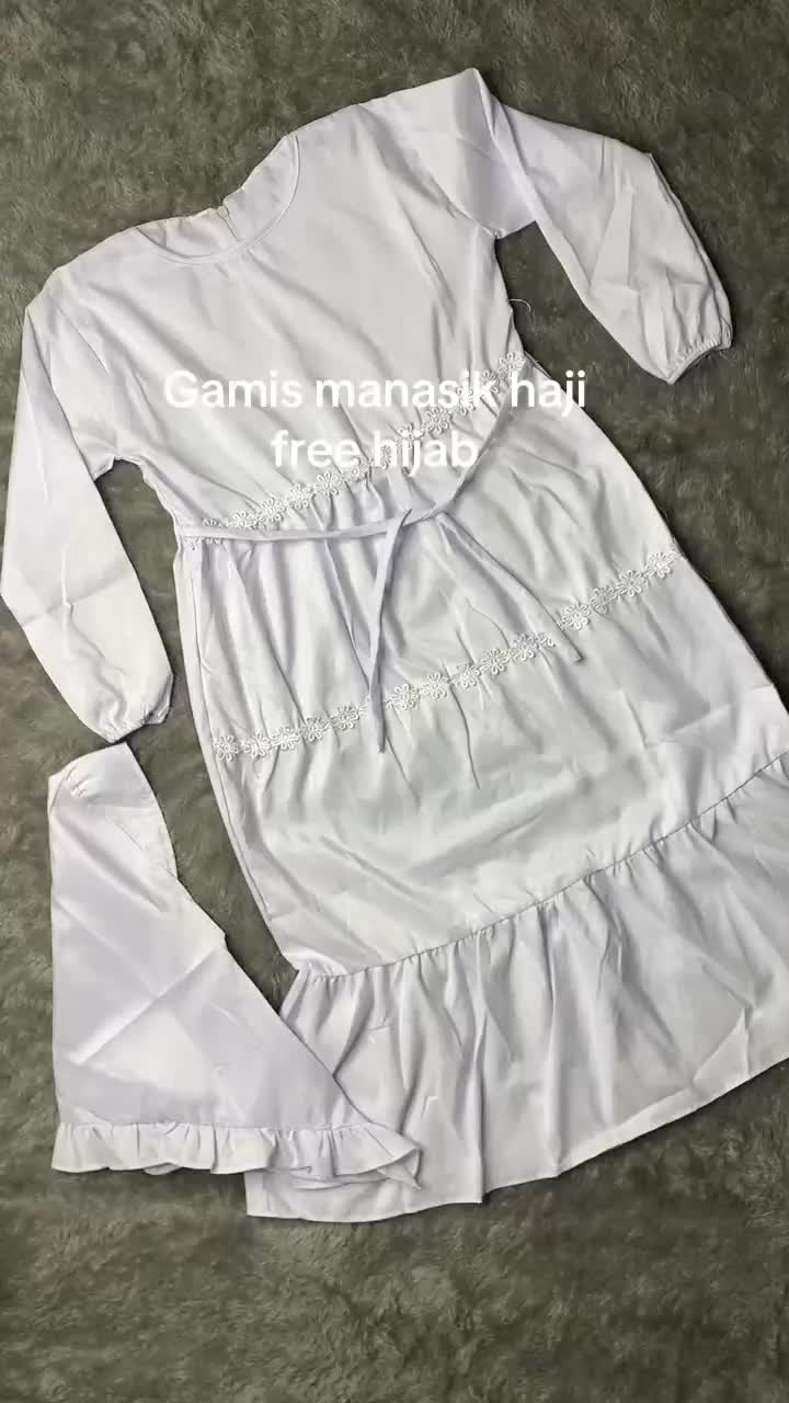 Gamis Anak Putih Perempuan Set Kerudung Bahan Katun Premium Lembut/Gamis Anak Manasik Renda Muslim Kekinian/Katun Nyaman/ Dress Panjang Anak Putih Kekinian Baju Trendy Cewek