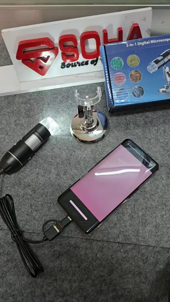 Microscope Zoom 1000x 8 LED / Kaca Pembesar Digital Mikroskop Kabel Sudah Plus OTG Type C dan Micro