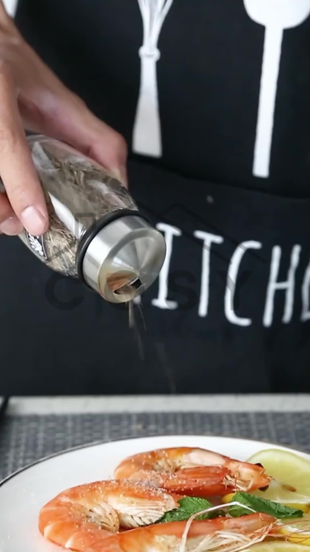 COSY Botol Kaca Tempat Bumbu 1 Set Bisa Diputar dengan Tutup Stainless Steel