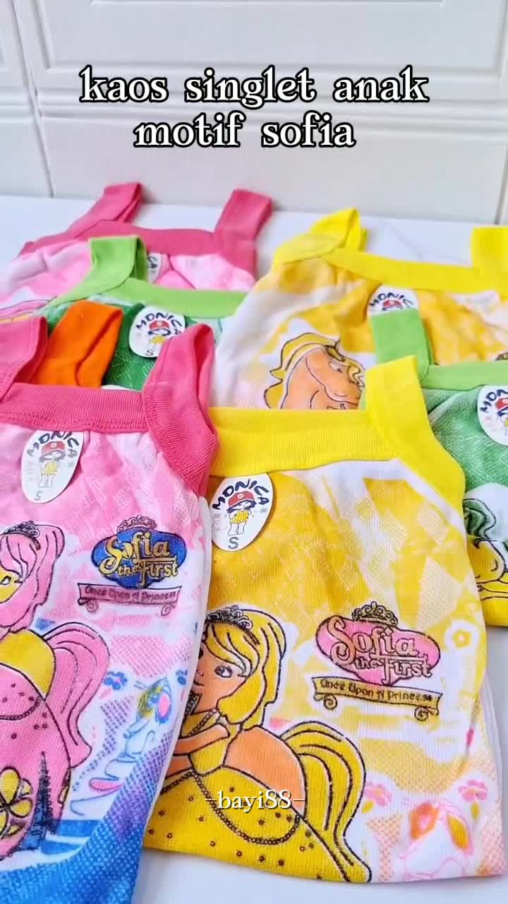 1 LUSIN (12 pcs) Kaos Singlet Anak perempuan motif sablon sofia ukuran S / M / L / XL / Kaos dalam anak