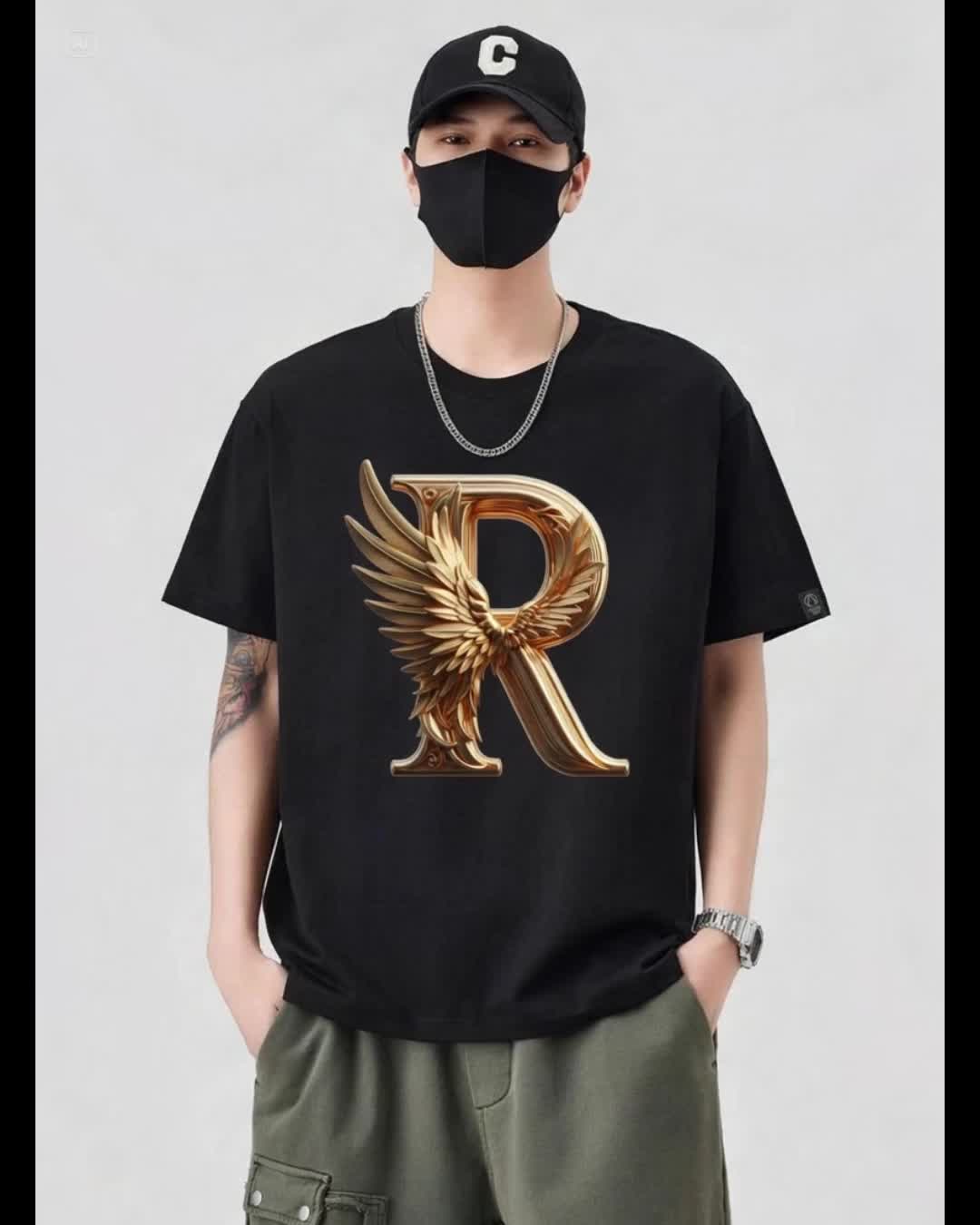 Baju kaos pria dan wanita bahan catton combed 24s sablon print DTF HURUF R
