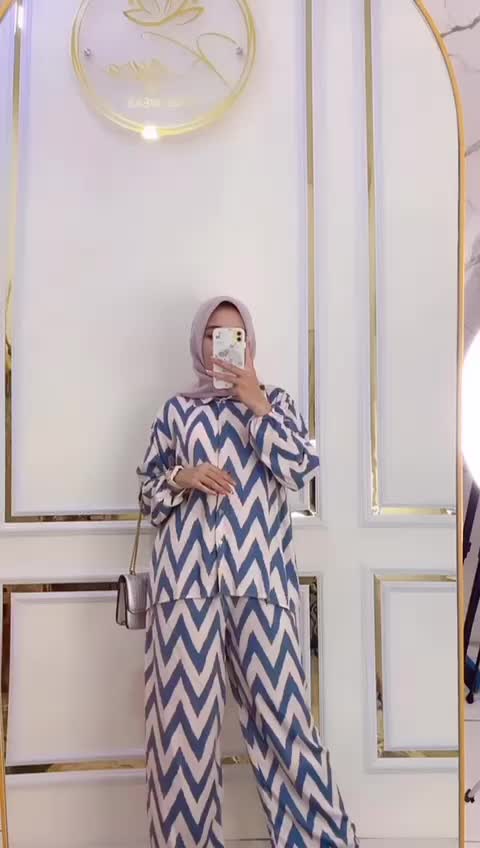 KEYRA One set kameja panjang, celana kulot panjang /setelan Pajamas Kemeja kulot Rayon Panjang wanita Motif Nyaman Baju Busui