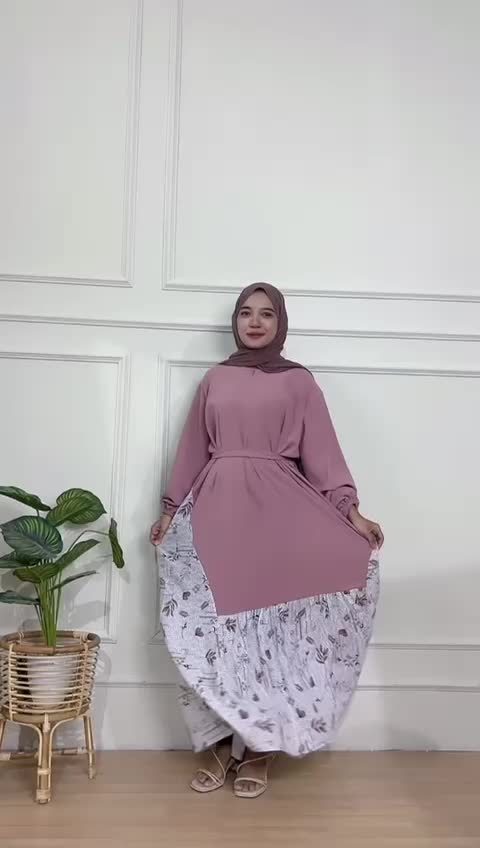 JUMBO Midi Dress Busui (BB50-100kg)Combi Cringkle Rayon Motif Bunga Gamis Kombi Mix Rayon Bigsize Halus Bisa Cod