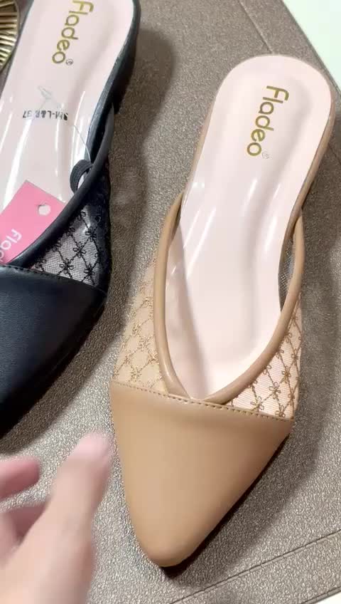 Sendal Wanita Terbaru Mules Fladeo Brukat Polos 3cm - Shoes
